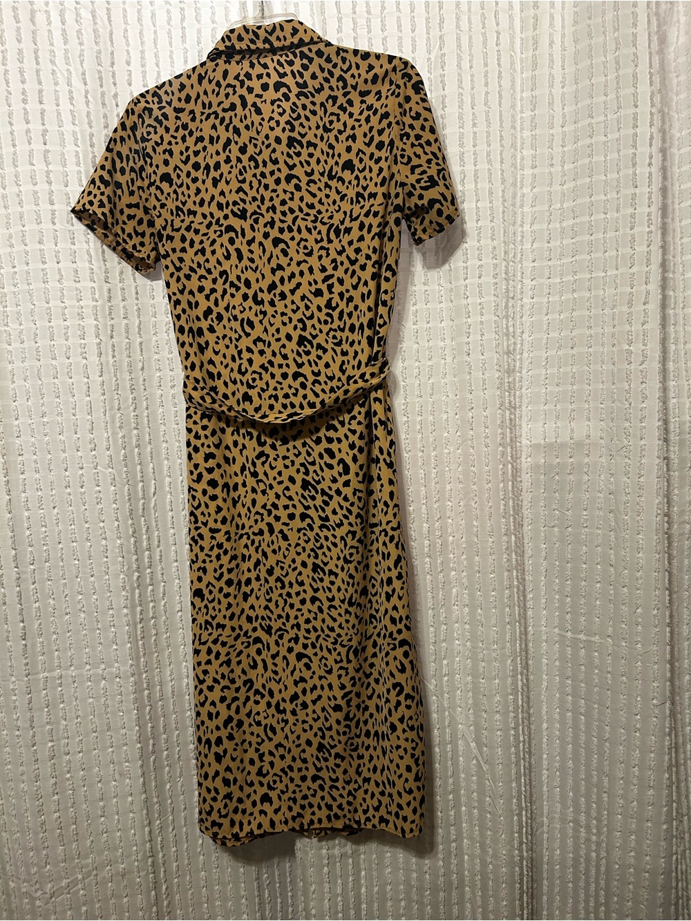 Leopard Print Women’s Small Button Front Tie-Waist Maxi Shirt Dress - Picture 4 of 10